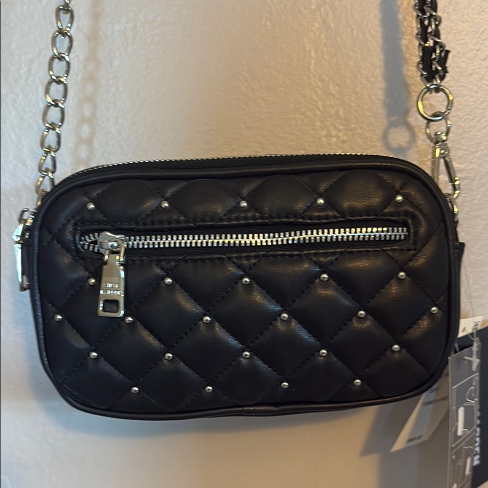 Steve Madden Black Silver Quilted Belt Bag/Crossbody Bag